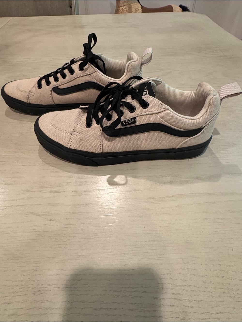 Vans Men’s Beige Canvas Low-Top Sneakers with Black Details
